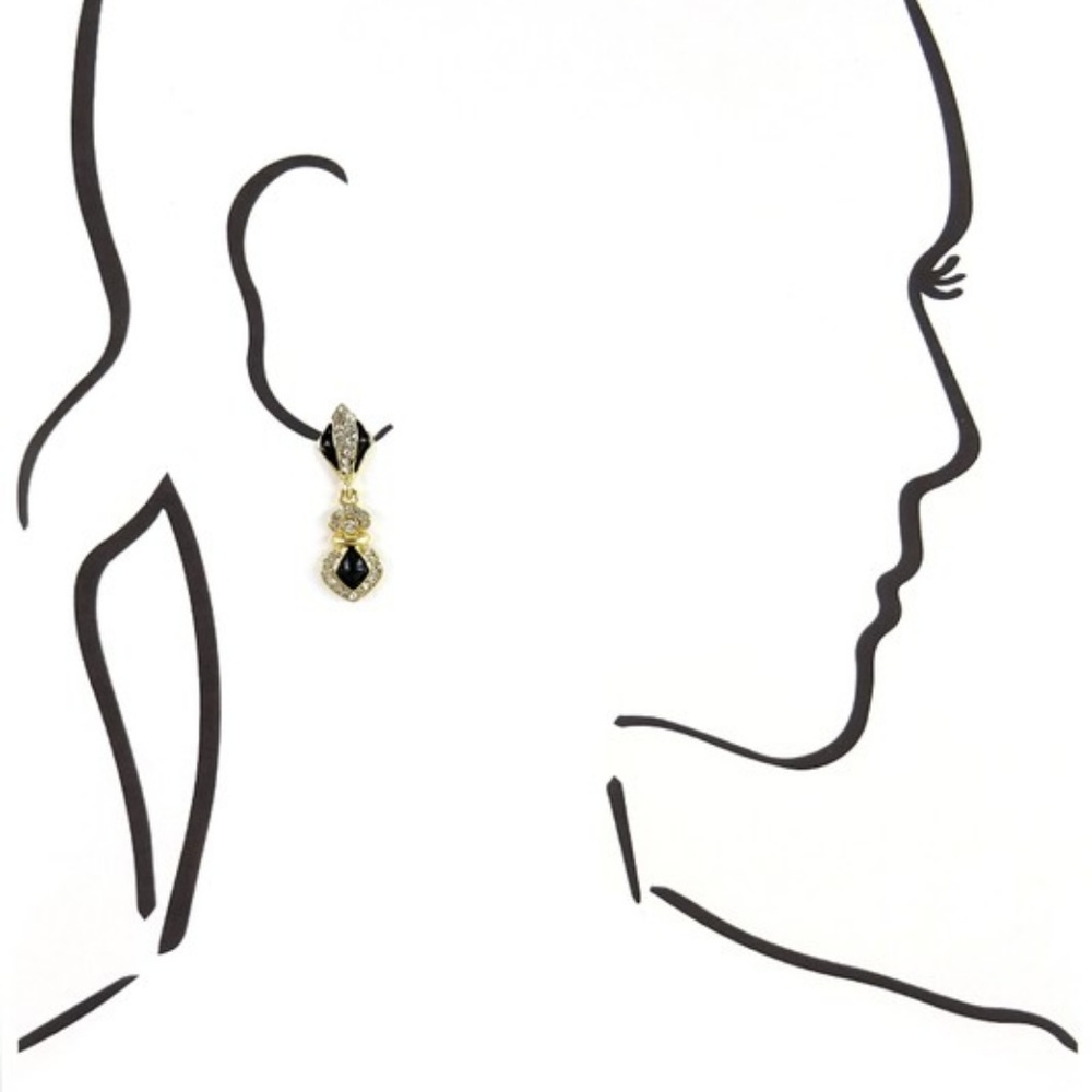 Black with Rhinestone Statement Earrings - Picture 3 of 4